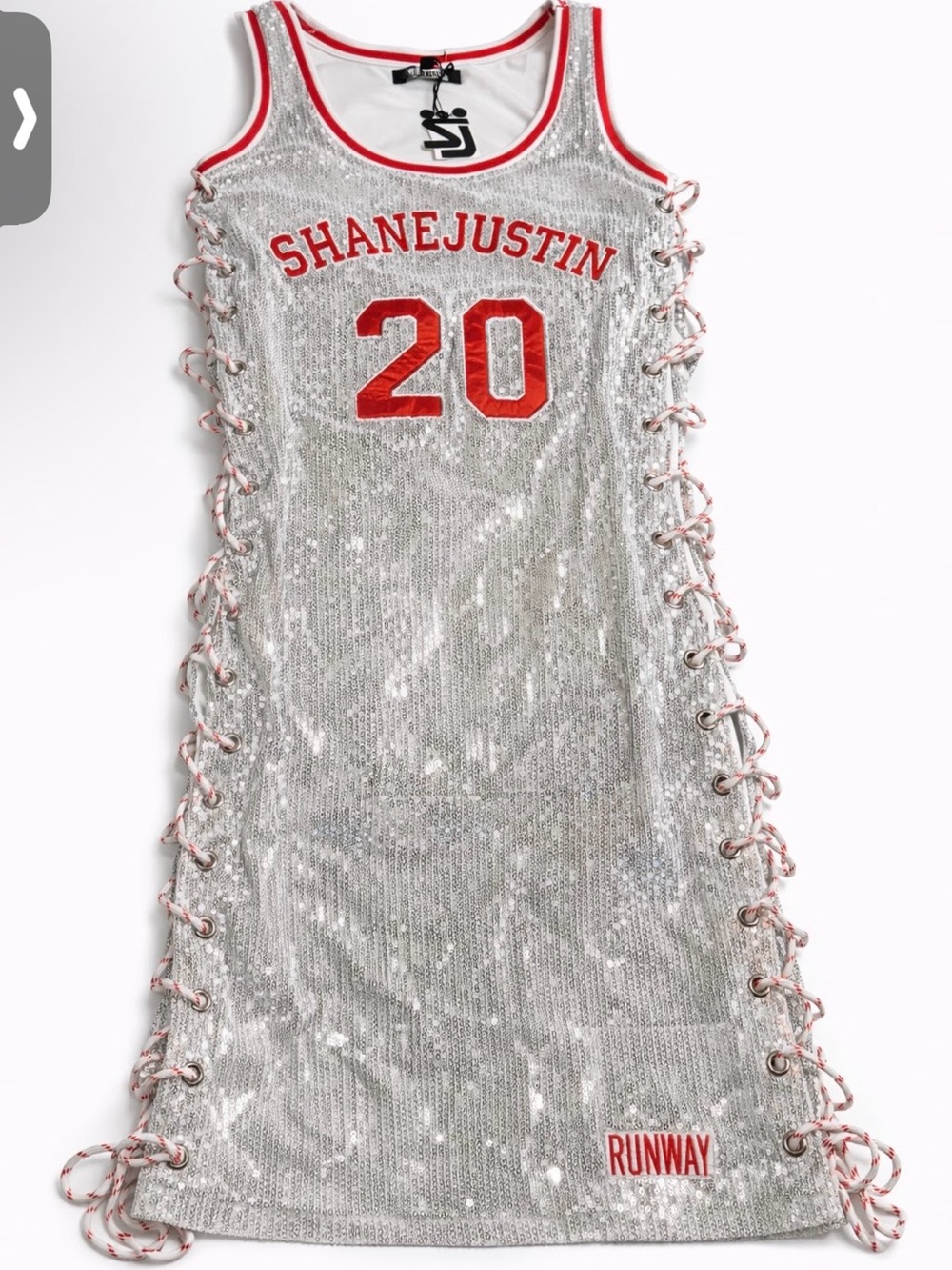 Shane Justin Silver Sequin Lace-Up Mini Dress - Red Accents